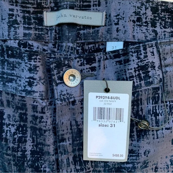 John Varvatos Slim Flocked Texture Motor City Pants Navy NWT Size 31